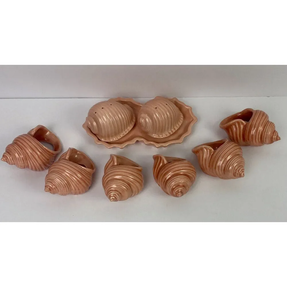 Vintage 1984 Seashells Napkin Rings Set Of 6 Shells‎ & Salt Pepper Shakers